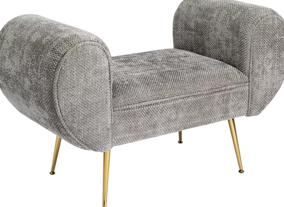 Ławki-KARE Design Ławka Do Przedpokoju Szara Tapicerowana Nogi Złote 100 Cm