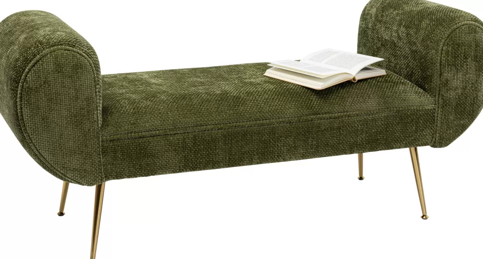 Ławki-KARE Design Ławka Do Przedpokoju Zielona Tapicerowana Nogi Złote 140 Cm
