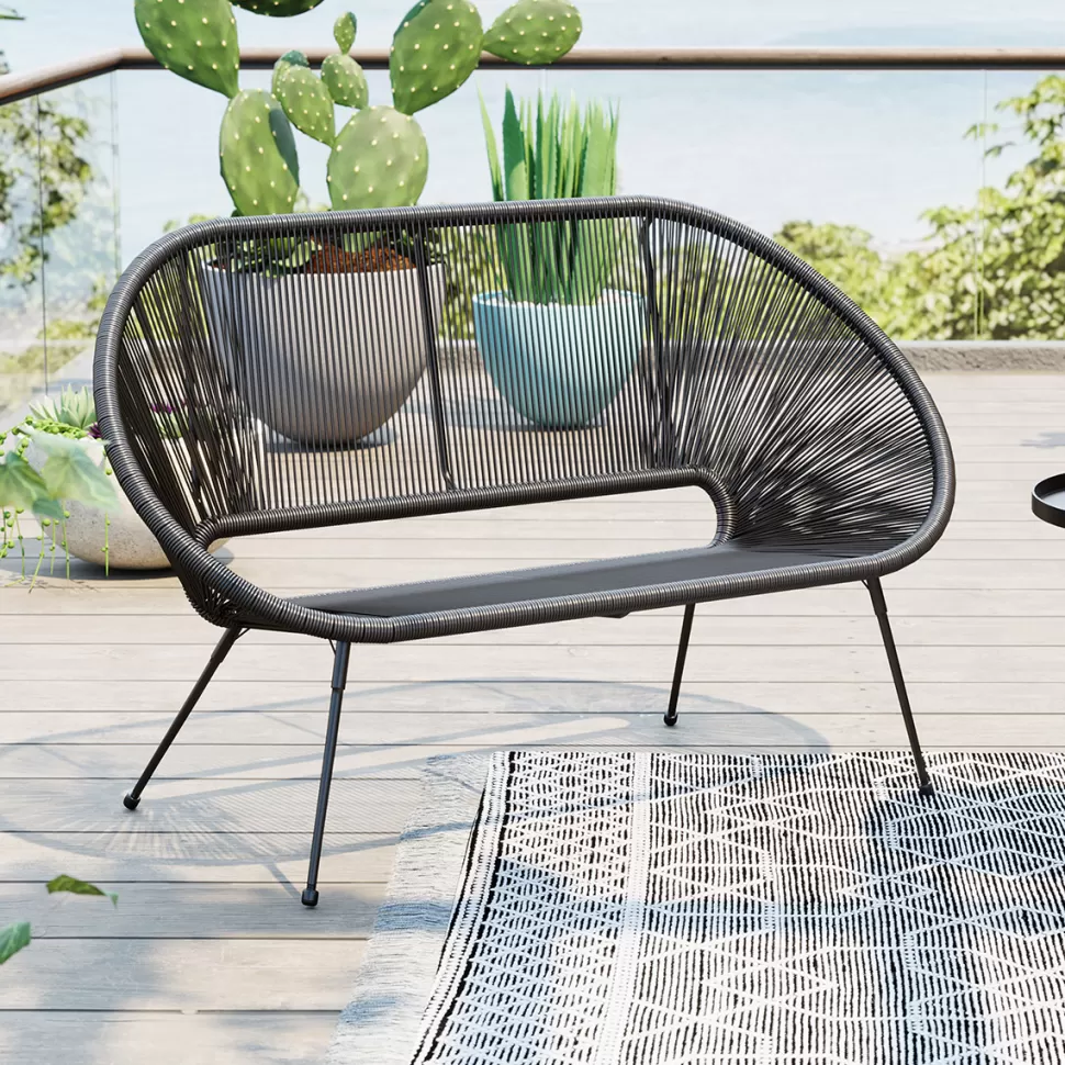 Sofy-KARE Design Ławka Ogrodowa Czarna żyłkowa 121 Cm