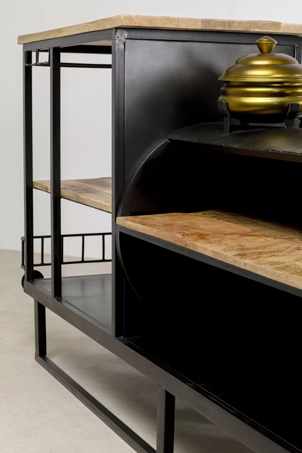 Barki-KARE Design Barek Loft Z Akcesoriami Do Drinków Lokomotywa Parowa Stal I Drewno 225x105 Cm