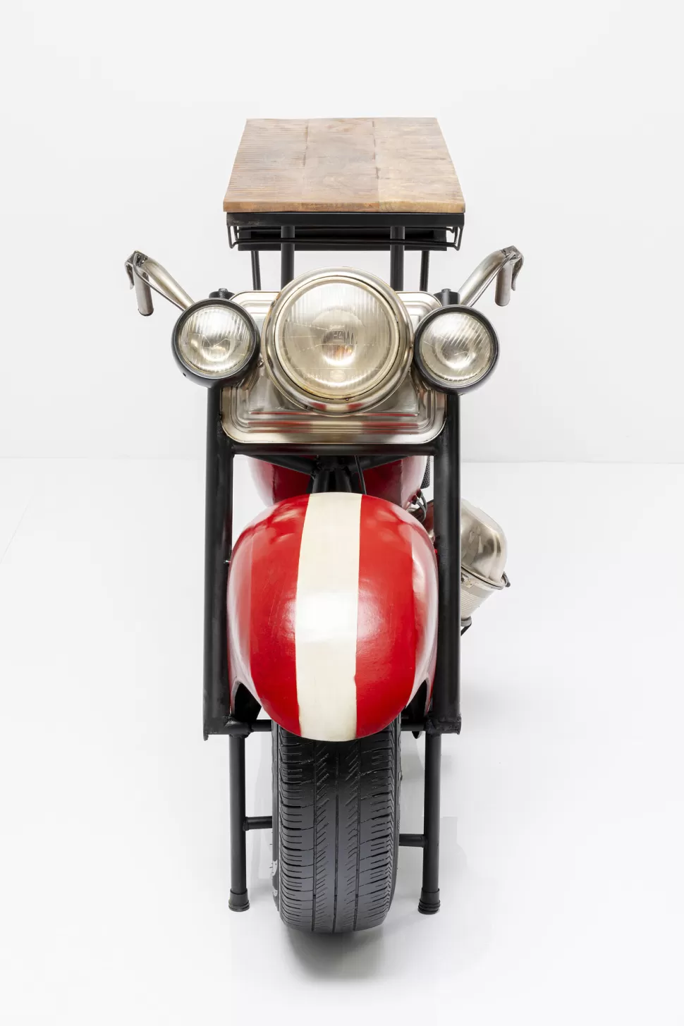 Barki-KARE Design Barek Motocykl Czerwony Vintage 210x98 Cm Blat Drewno Mango