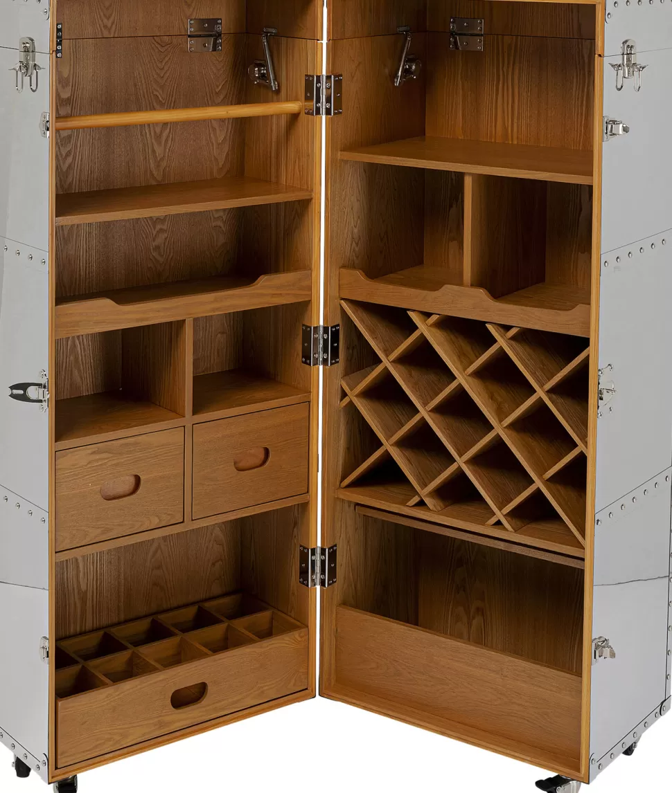 Barki-KARE Design Barek Na Kółkach Rozkładany Stal Srebrna Wnętrze Naturalne 64x145 Cm