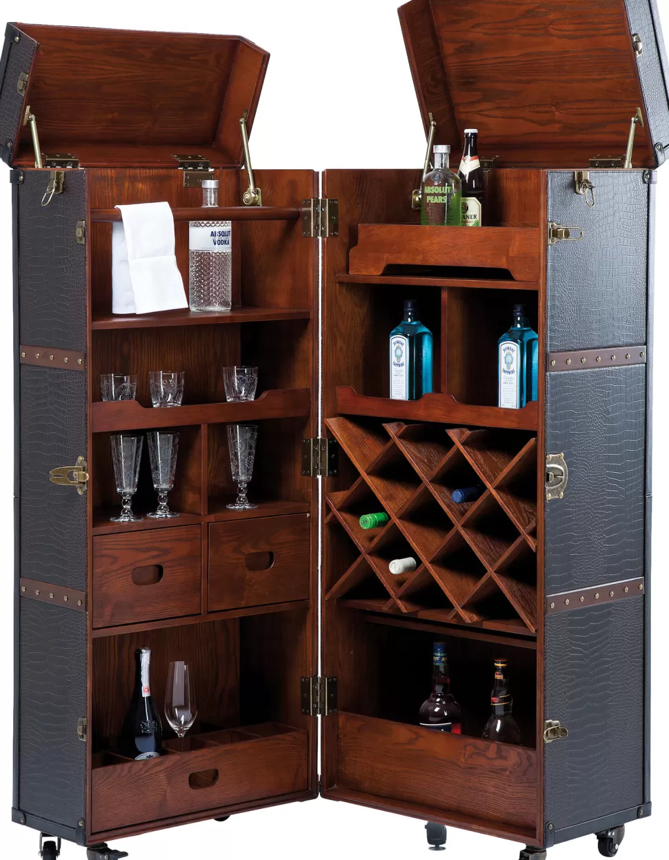 Barki-KARE Design Barek Rozkładany Skrzynia Na Kółkach Czarno-brązowy 60x153 Cm