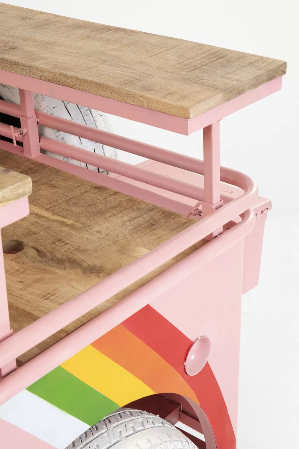 Barki-KARE Design Barek W Kształcie Auta Różowy Motyw Kwiatowy Stal I Drewno 241 Cm