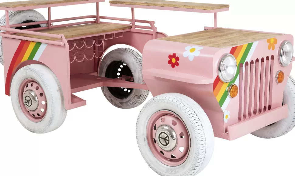 Barki-KARE Design Barek W Kształcie Auta Różowy Motyw Kwiatowy Stal I Drewno 241 Cm