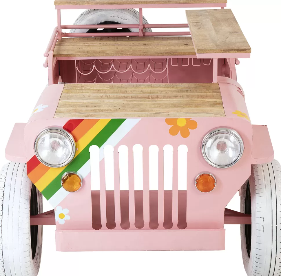 Barki-KARE Design Barek W Kształcie Auta Różowy Motyw Kwiatowy Stal I Drewno 241 Cm