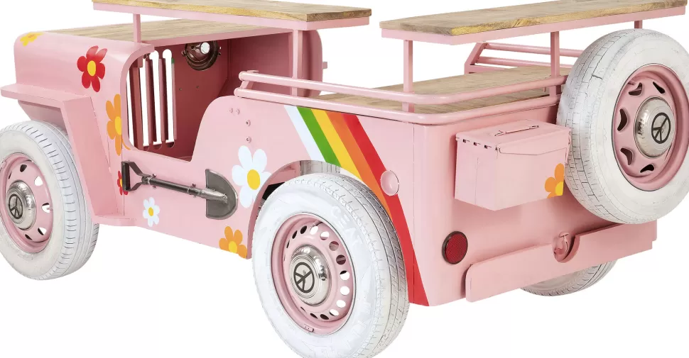 Barki-KARE Design Barek W Kształcie Auta Różowy Motyw Kwiatowy Stal I Drewno 241 Cm