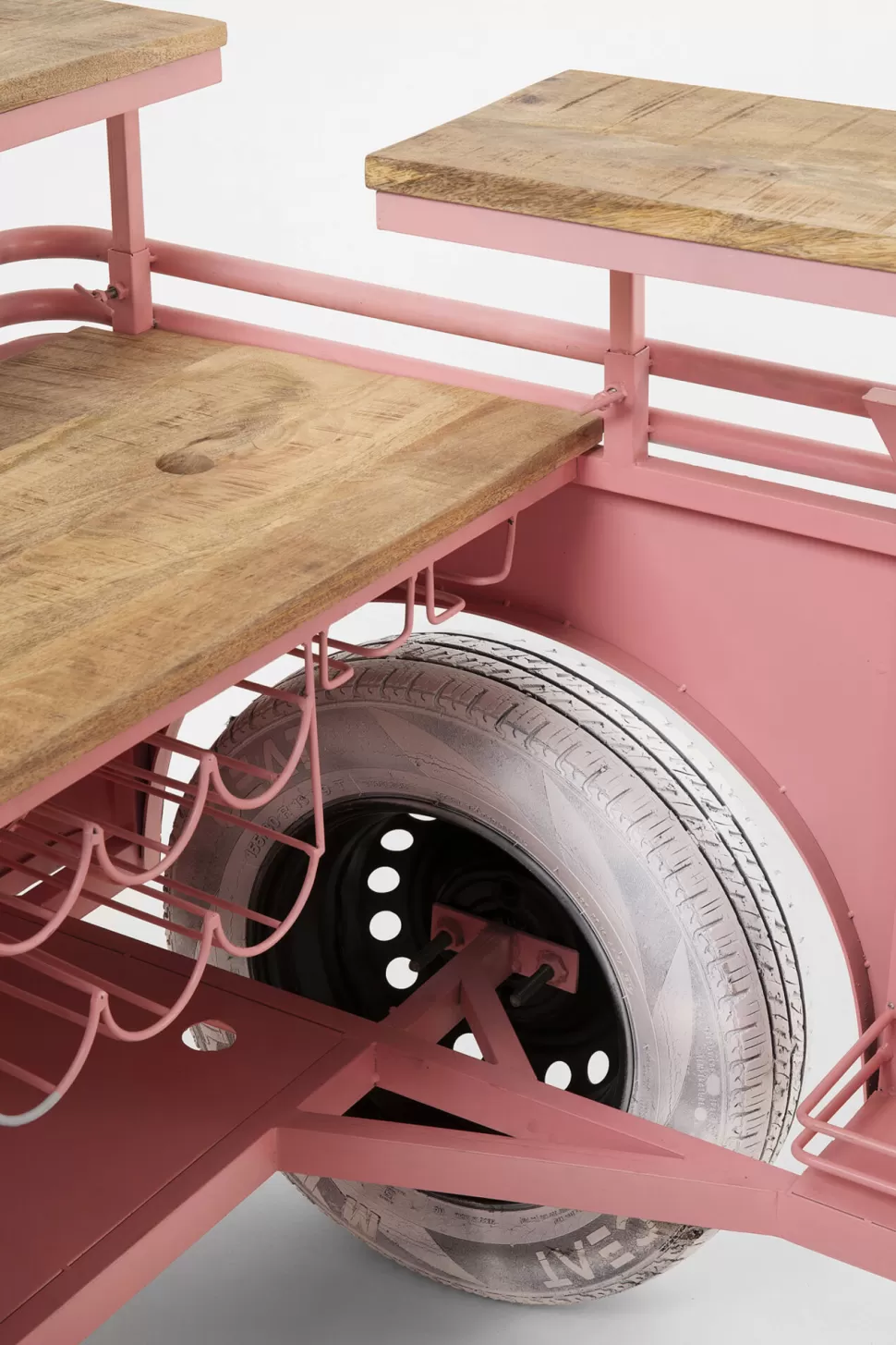Barki-KARE Design Barek W Kształcie Auta Różowy Motyw Kwiatowy Stal I Drewno 241 Cm