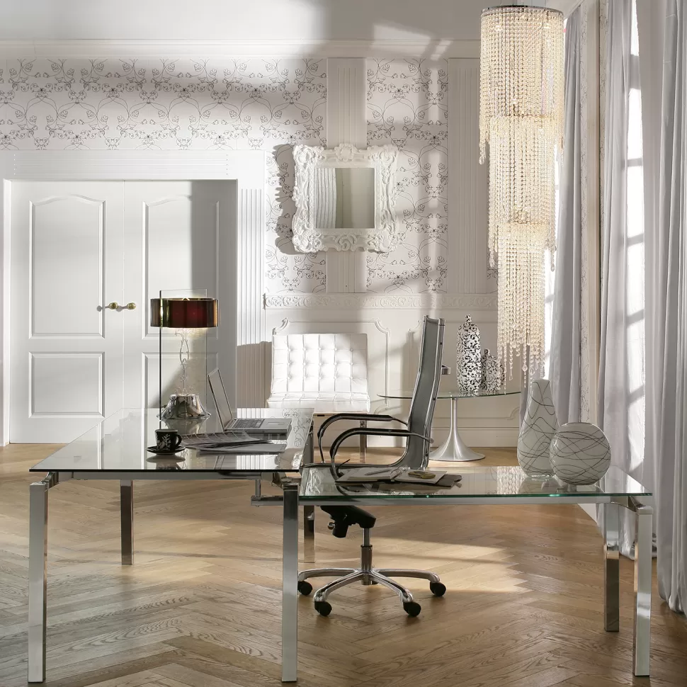 Biurka-KARE Design Biurko Lorenco 210x180 Cm Ze Szklanym Blatem