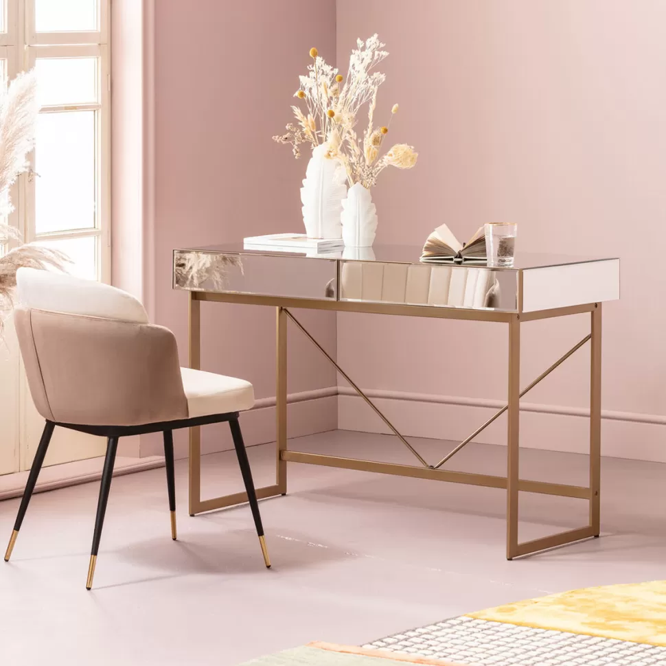 Biurka-KARE Design Biurko Lustrzane Z Szufladami Glamour Nogi Złote 120x50 Cm