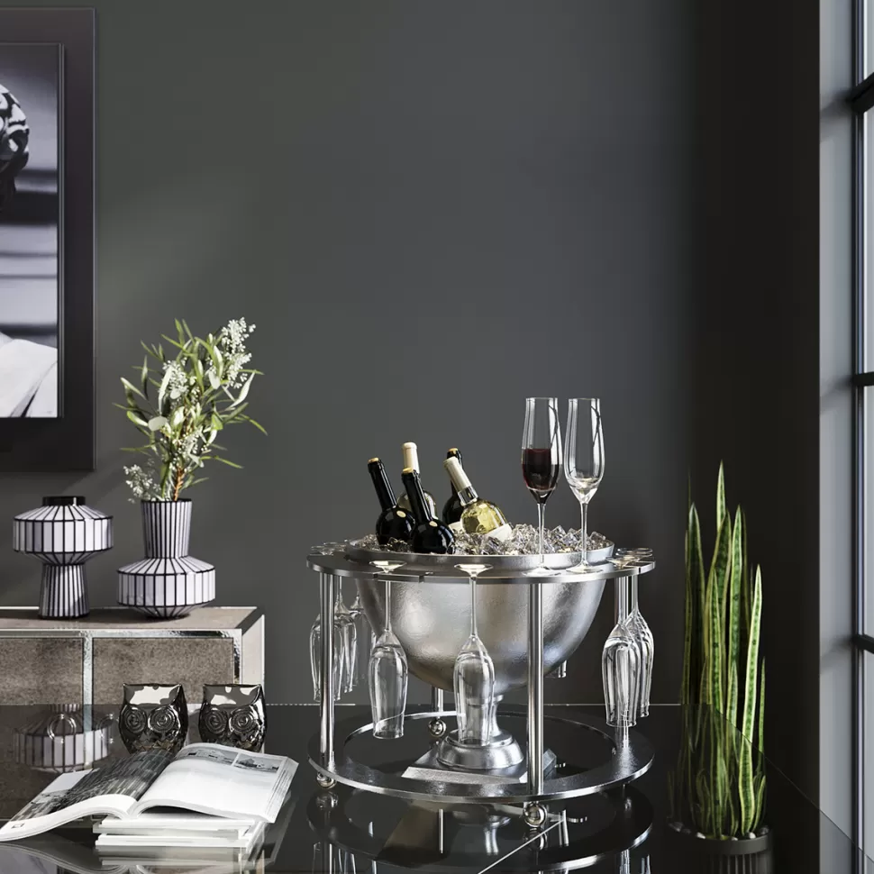 Kubełki Do Wina I Coolery-KARE Design Cooler Do Butelek Champagne Time ∅61x38 Cm Srebrny