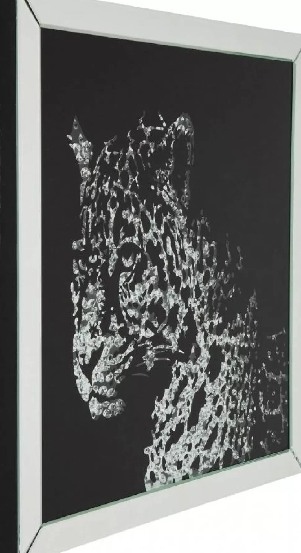 Obrazy-KARE Design Dekoracja ścienna Mirror Leopard 80x80 Cm Srebrno-czarna