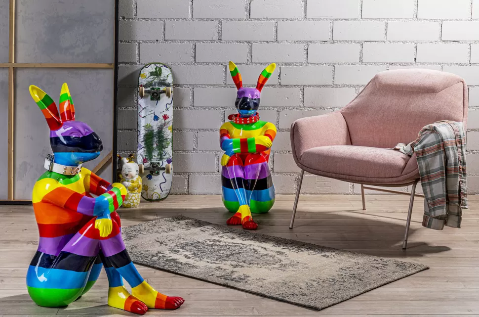 Dekoracje Stojące-KARE Design Dekoracja Stojąca Sitting Rabbit Rainbow 60x80 Cm Kolorowa