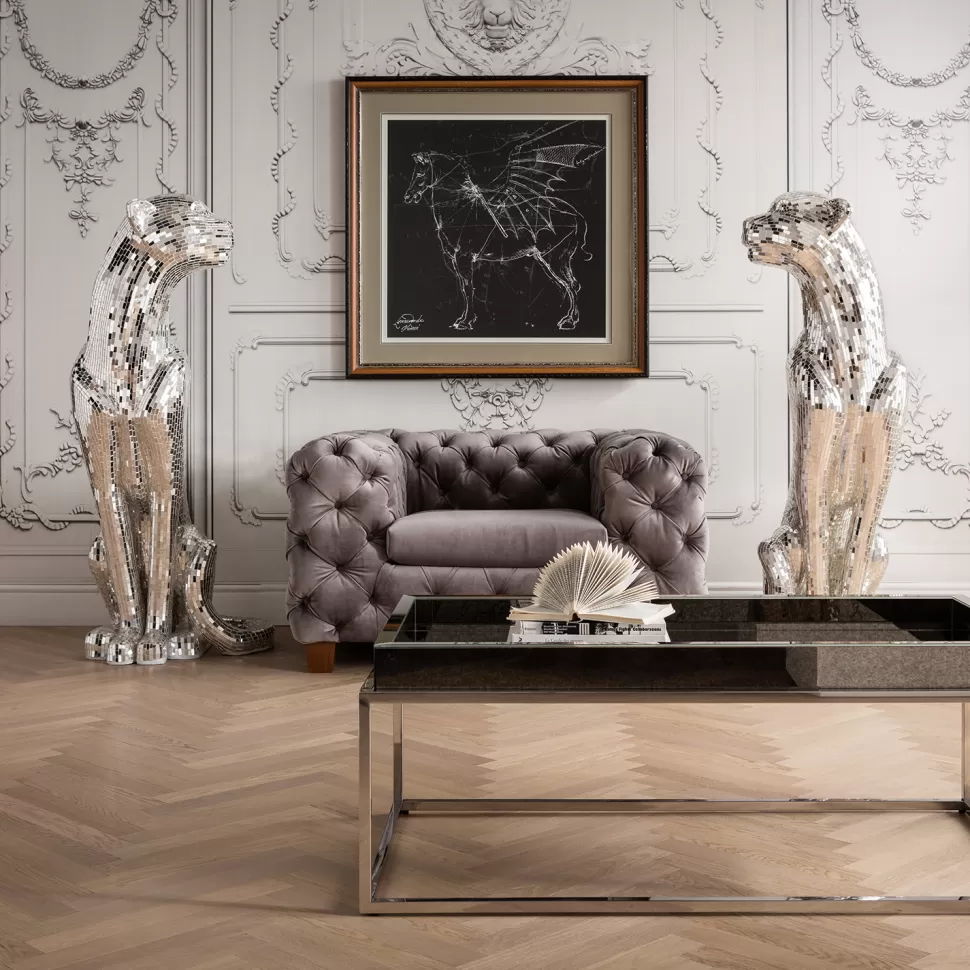 Dekoracje Stojące-KARE Design Dekoracja Stojąca Welcome Panther 57x150 Cm Srebrna Lewa