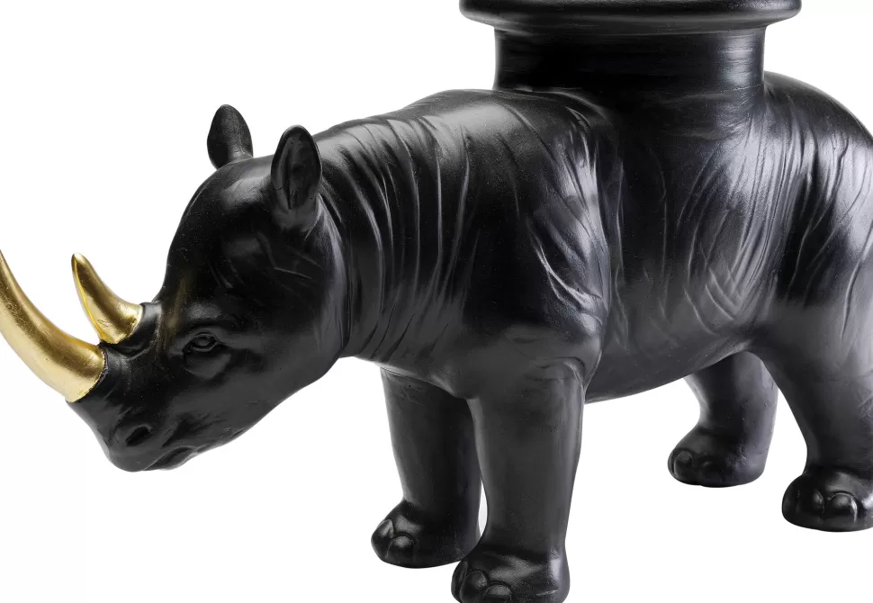 Figurki Dekoracyjne-KARE Design Figurka Dekoracyjna Nosorożec Czarny Ze Złotym Rogiem 41x23 Cm