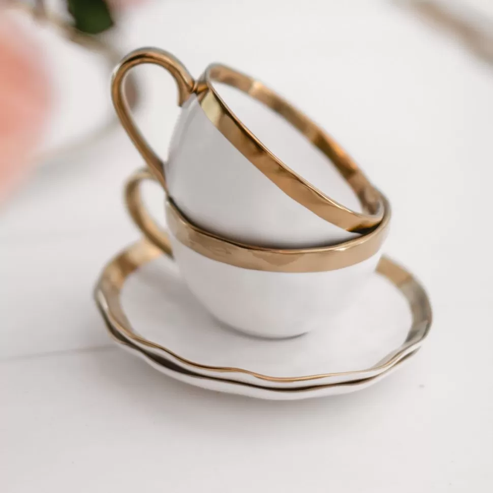 Zastawa Stołowa | Filiżanki-KARE Design Filiżanka Ze Spodkiem Bell 11x15 Cm Biało-złota