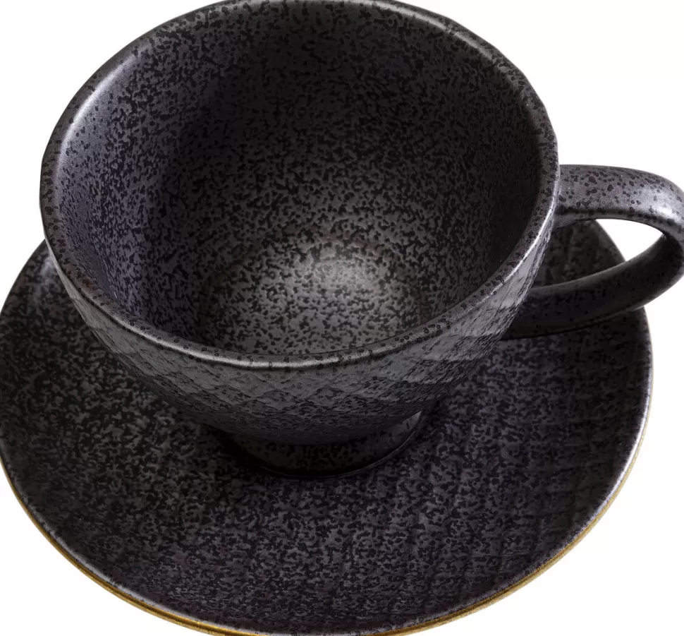 Zastawa Stołowa | Filiżanki-KARE Design Filiżanka Ze Spodkiem Z Porcelany Czarno-złota 200 Ml