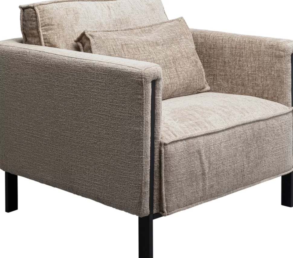 Fotele-KARE Design Fotel Beżowy Do Salonu Z Czarnymi Nogami Ze Stali 90x93 Cm