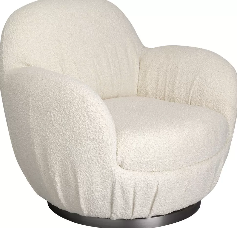 Fotele-KARE Design Fotel Biały Obrotowy Skandynawski Boucle Do Salonu 88x90 Cm