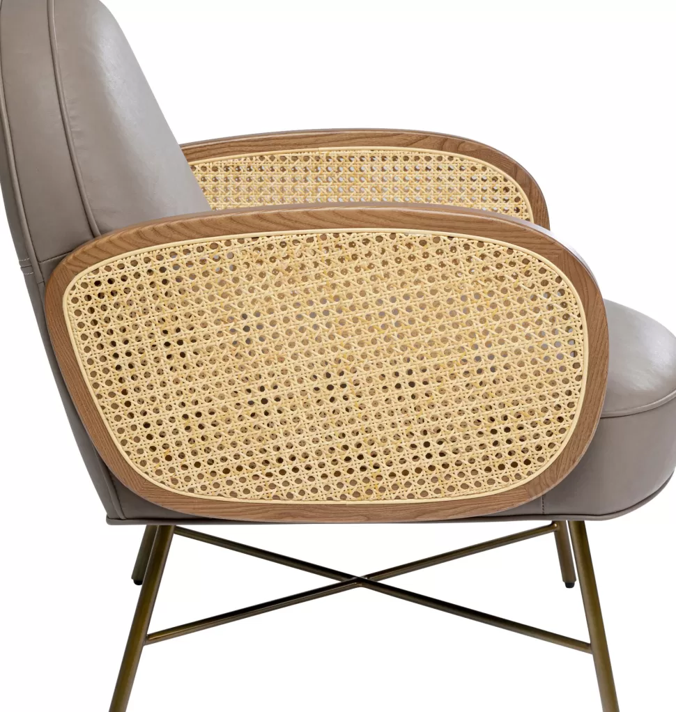 Fotele-KARE Design Fotel Boho Szary Skóra Semianilinowa Podłokietniki Naturalno-brązowe 60x80 Cm