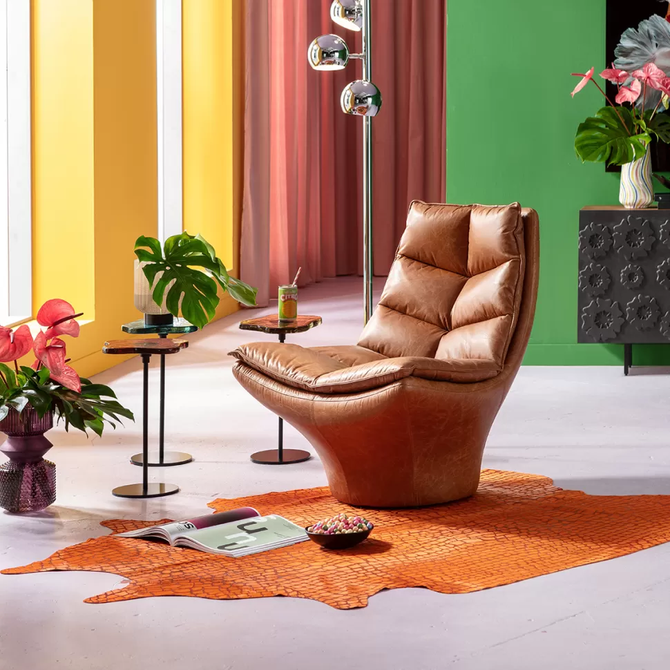 Fotele-KARE Design Fotel Brązowy Pikowany Skóra Semianilinowa 86x96 Cm