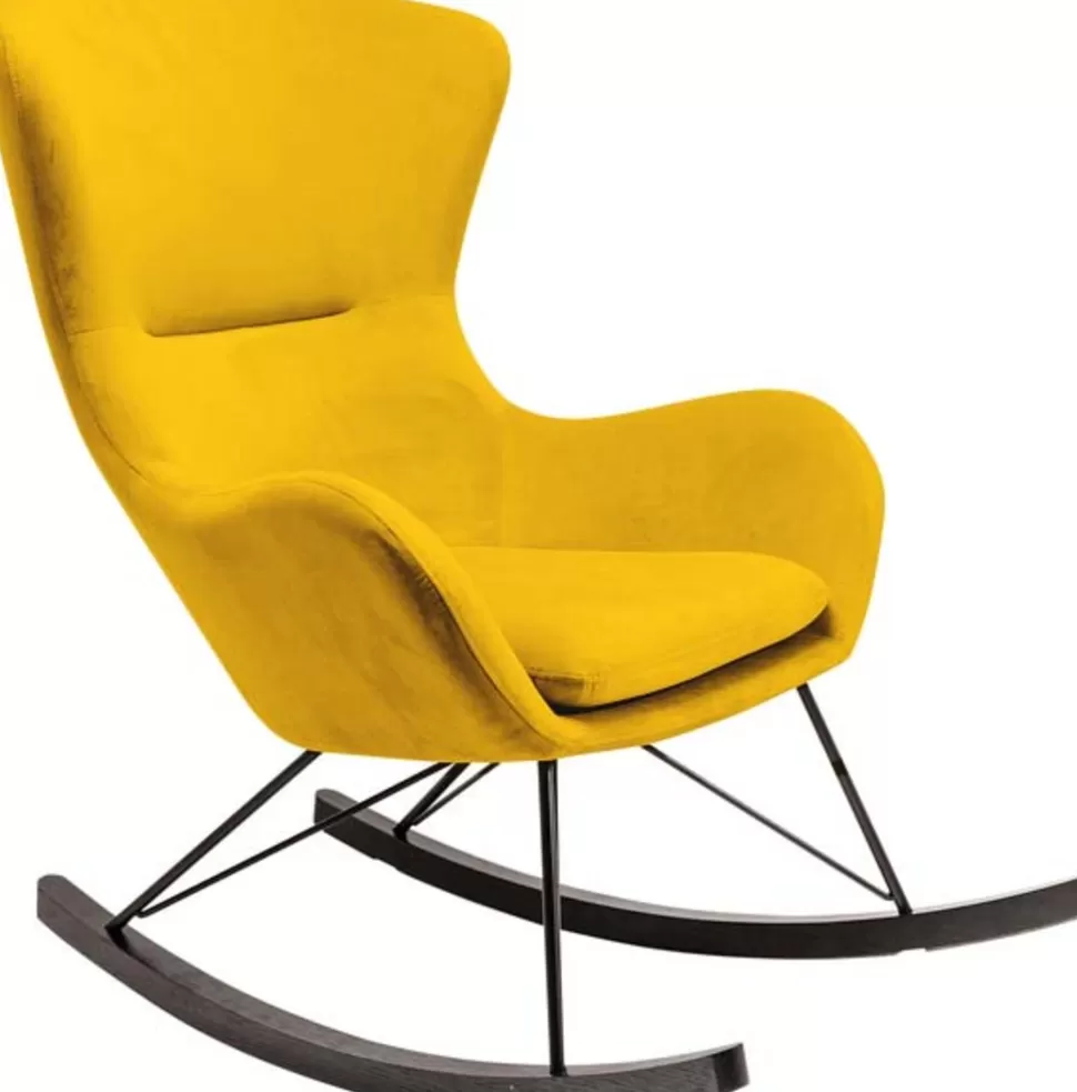 Fotele-KARE Design Fotel Bujany Tkanina żółta Nogi Dębowe 77x104 Cm