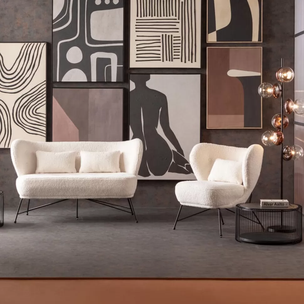Fotele-KARE Design Fotel Do Salonu Biały Boucle Nogi Czarne Stalowe 80x83 Cm