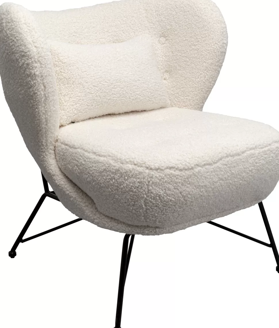 Fotele-KARE Design Fotel Do Salonu Biały Boucle Nogi Czarne Stalowe 80x83 Cm
