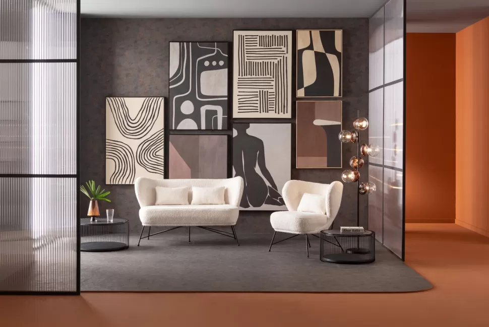 Fotele-KARE Design Fotel Do Salonu Biały Boucle Nogi Czarne Stalowe 80x83 Cm