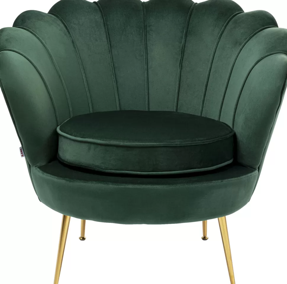 Fotele-KARE Design Fotel Nowoczesny Muszelka Ciemnozielony Aksamitny Nogi Złote 83x77 Cm