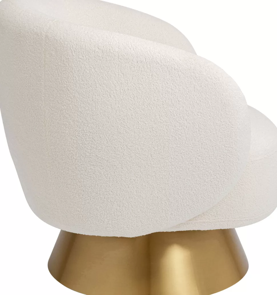 Fotele-KARE Design Fotel Obrotowy Biały Tkanina Boucle Podstawa Złota 78x75 Cm