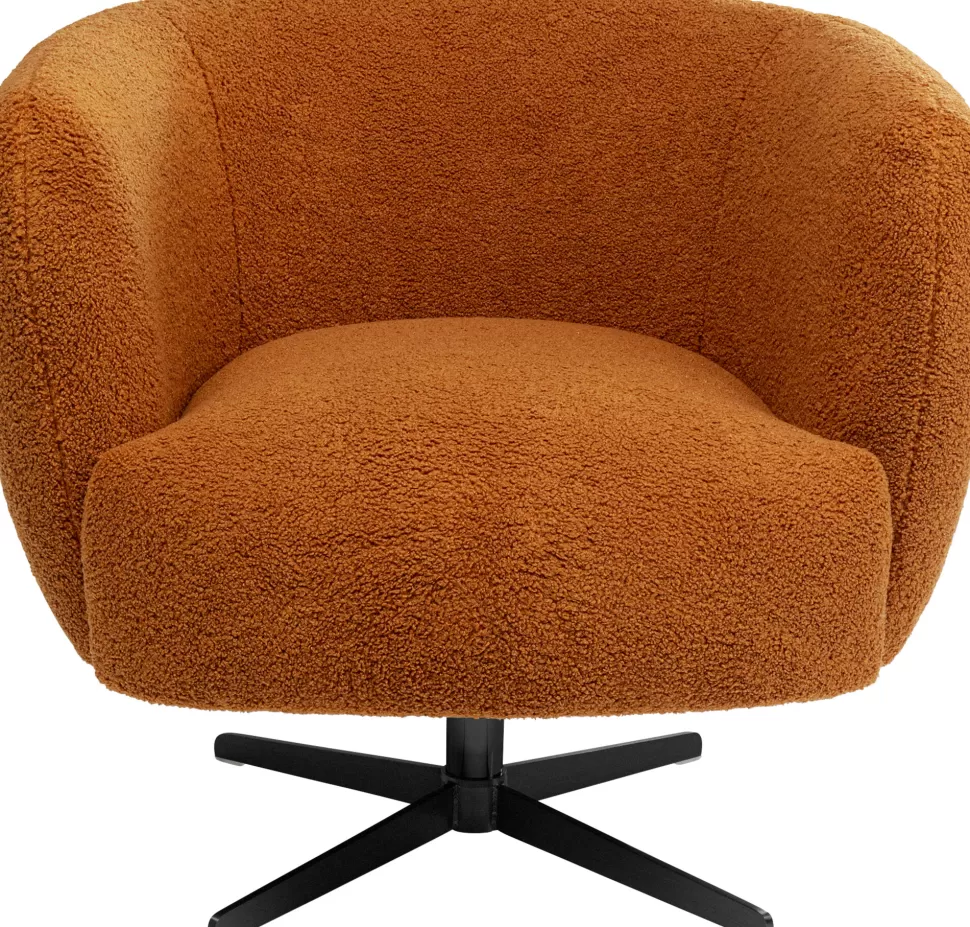 Fotele-KARE Design Fotel Obrotowy Brązowy Tkanina Pluszowa Nogi Czarne Stalowe 77x75 Cm