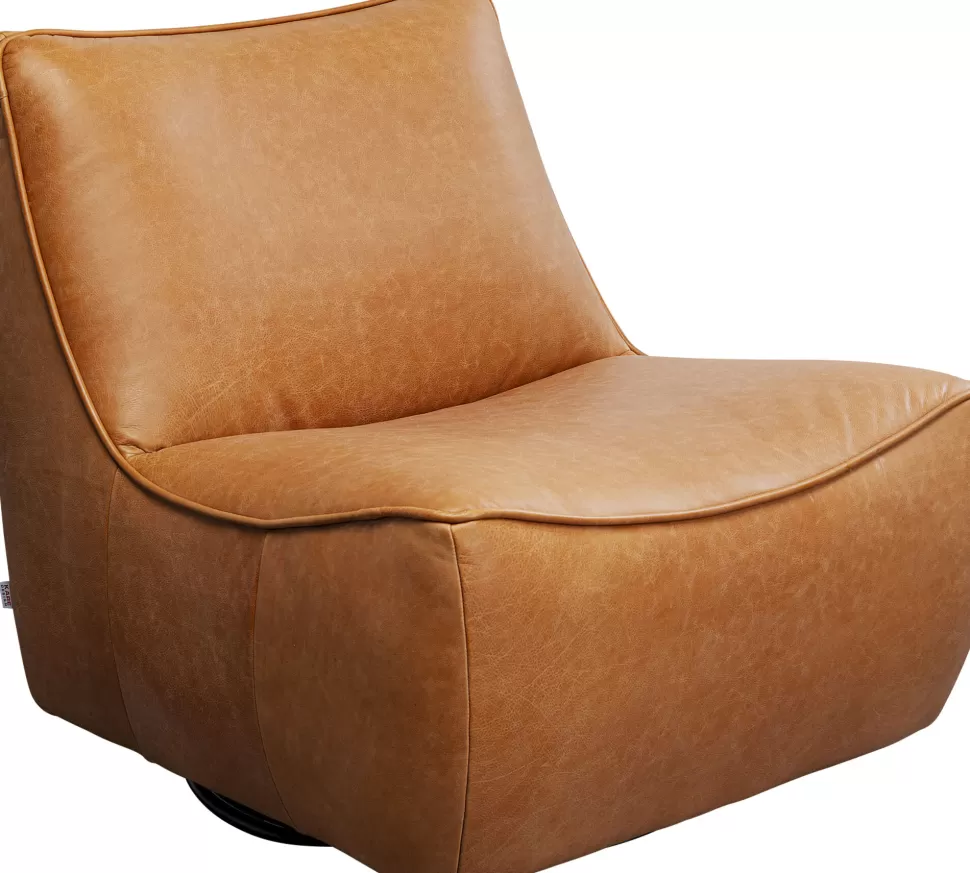 Fotele-KARE Design Fotel Obrotowy Ekskluzywny Brązowy Skóra Naturalna 91x85 Cm