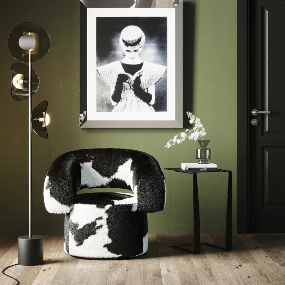 Fotele-KARE Design Fotel Obrotowy Maye Cow 76x86 Cm Skóra Naturalna