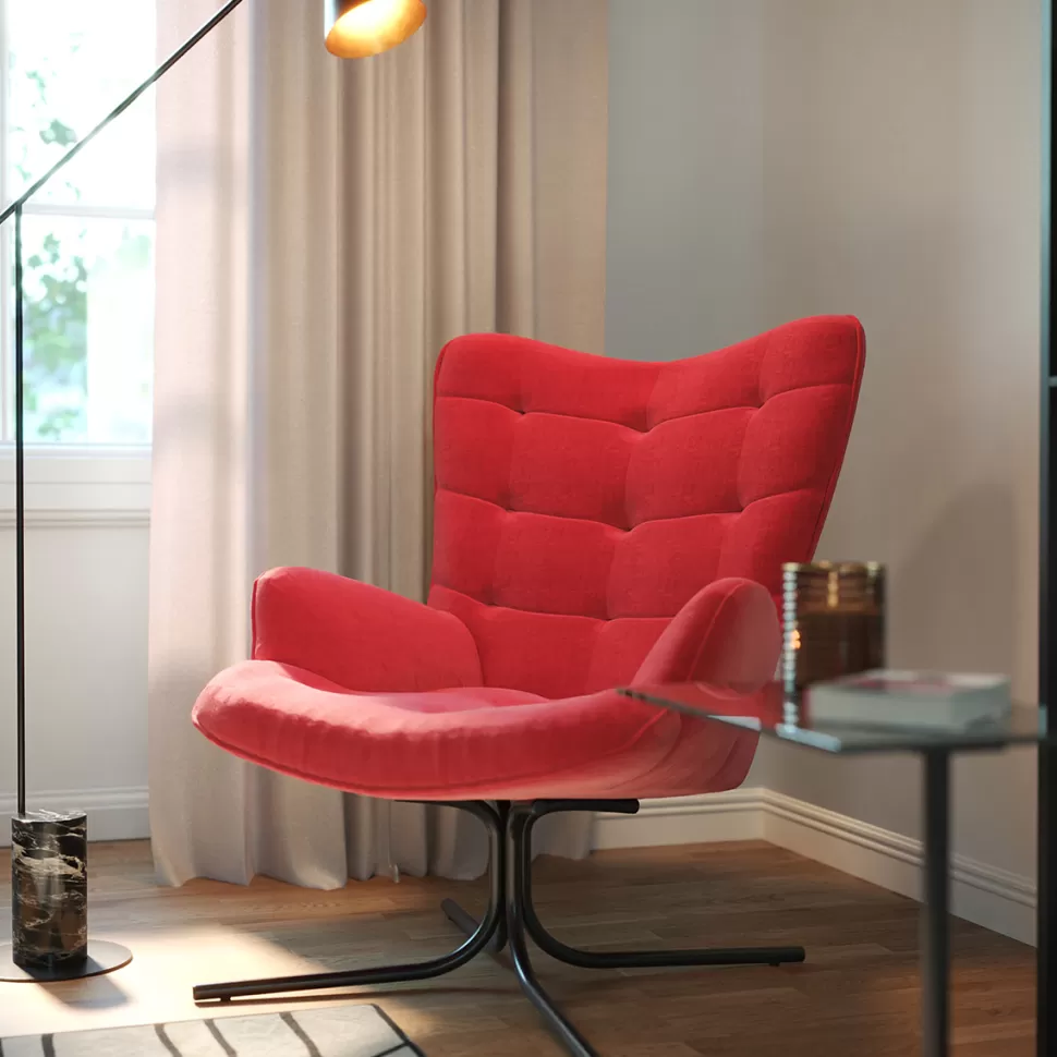 Fotele-KARE Design Fotel Obrotowy Oscar Velvet 82x95 Cm Czerwony