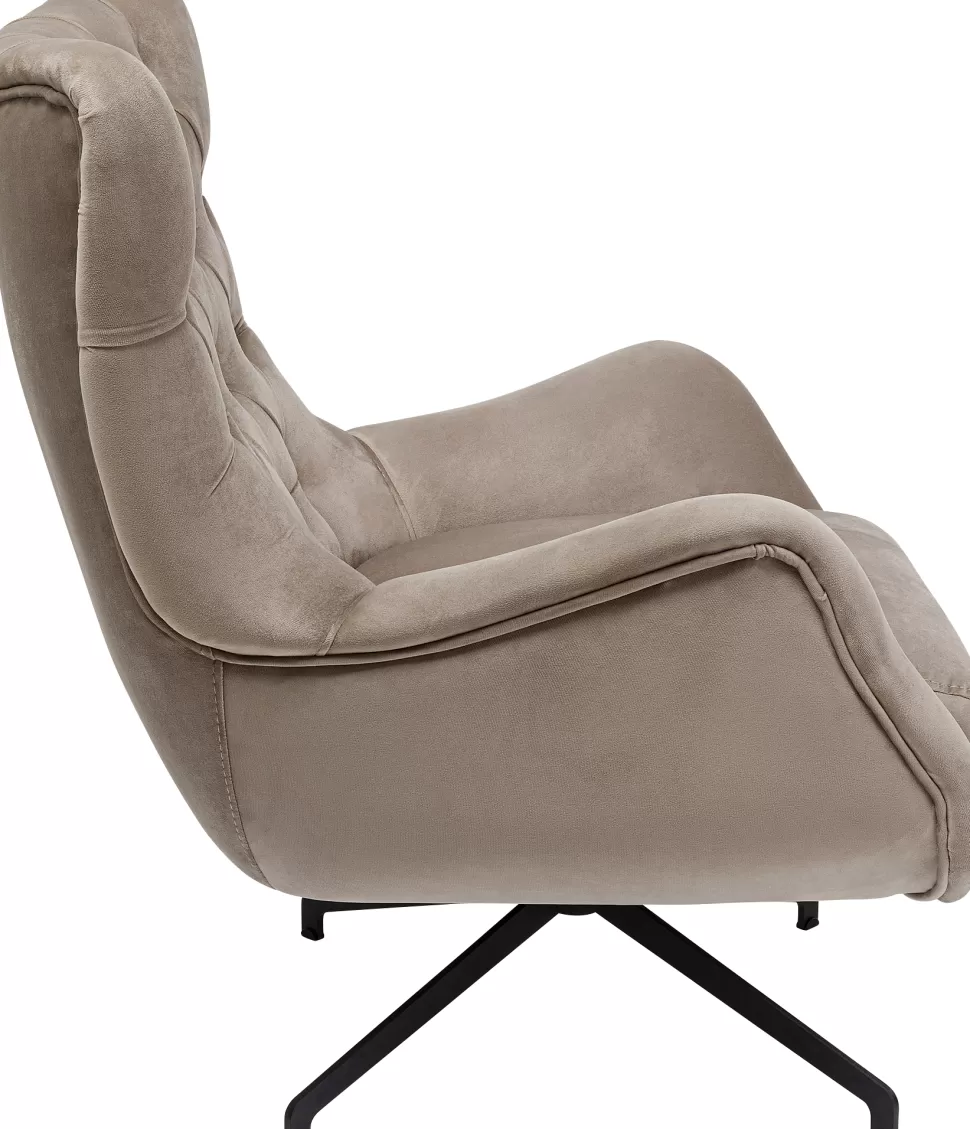Fotele-KARE Design Fotel Obrotowy Welurowy Pikowany Beżowy Nogi Czarne 78x93 Cm