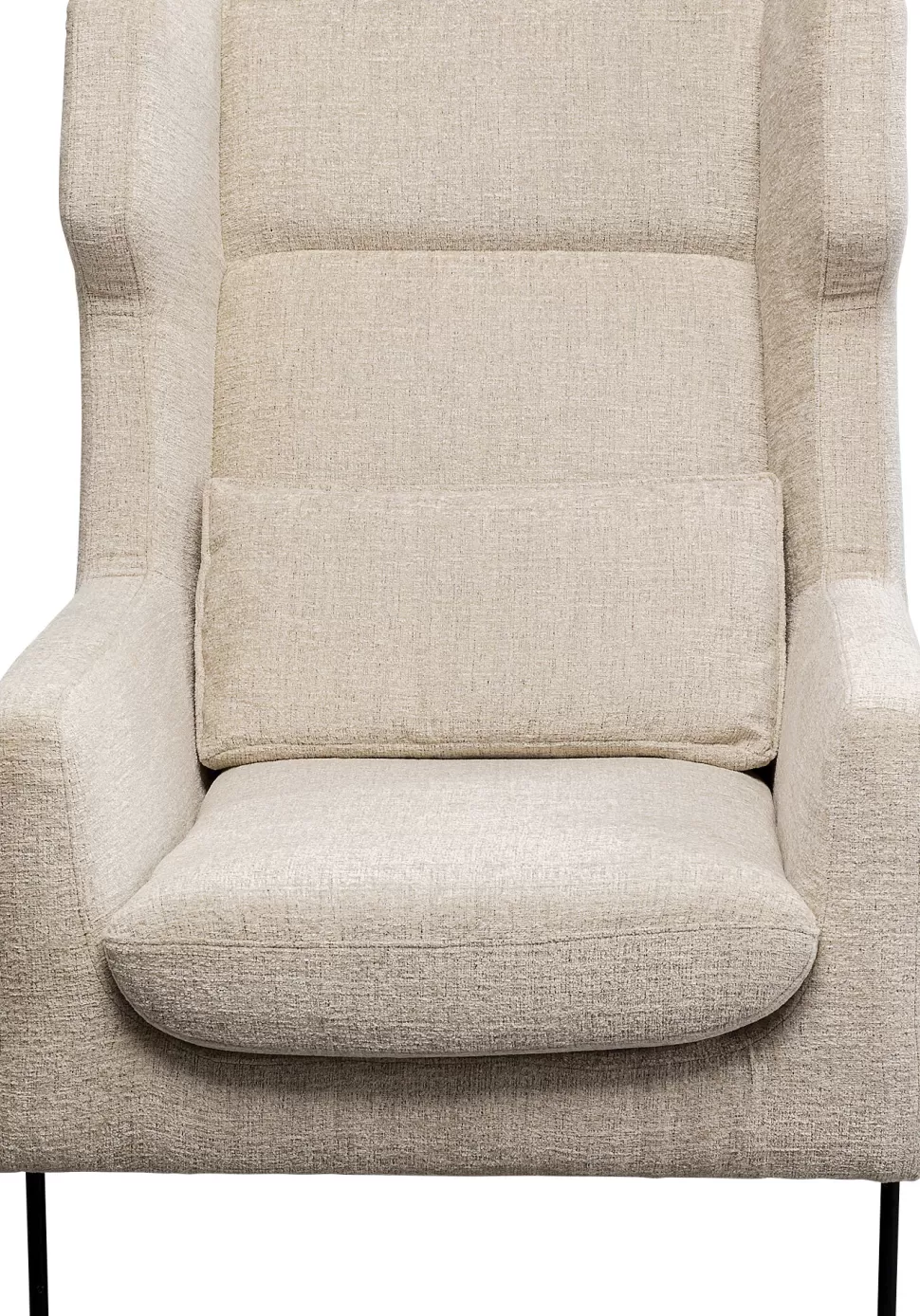 Fotele-KARE Design Fotel Tapicerowany Beżowy Z Podnożkiem Nogi Czarne Stalowe 80x115 Cm