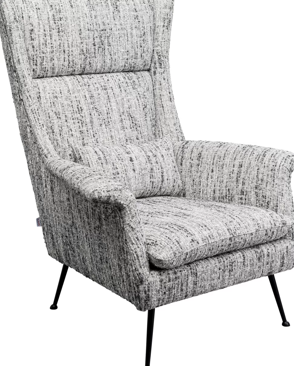 Fotele-KARE Design Fotel Wysoki Tkanina Melanżowa Szara Nogi Czarne Ze Stali 115 Cm