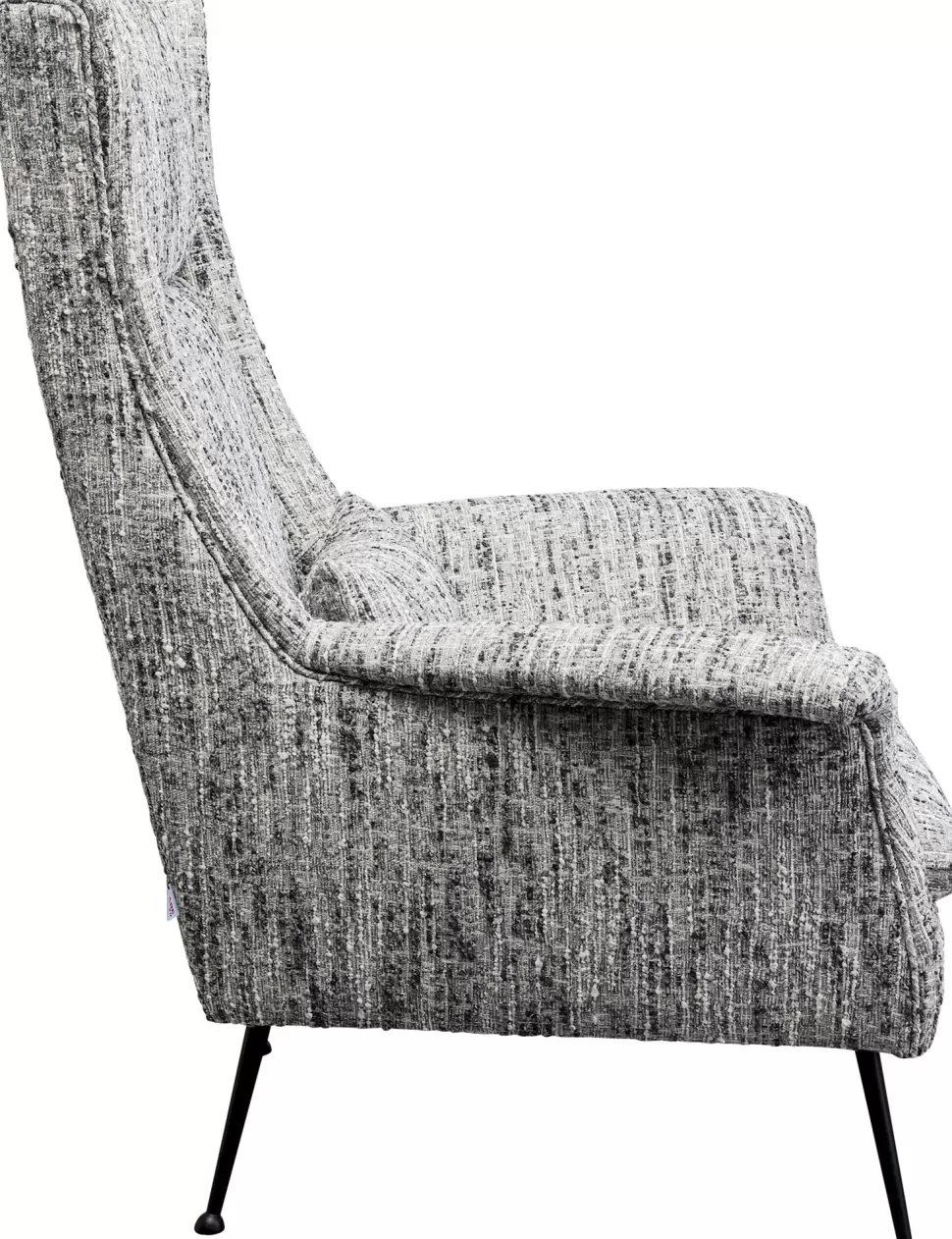 Fotele-KARE Design Fotel Wysoki Tkanina Melanżowa Szara Nogi Czarne Ze Stali 115 Cm