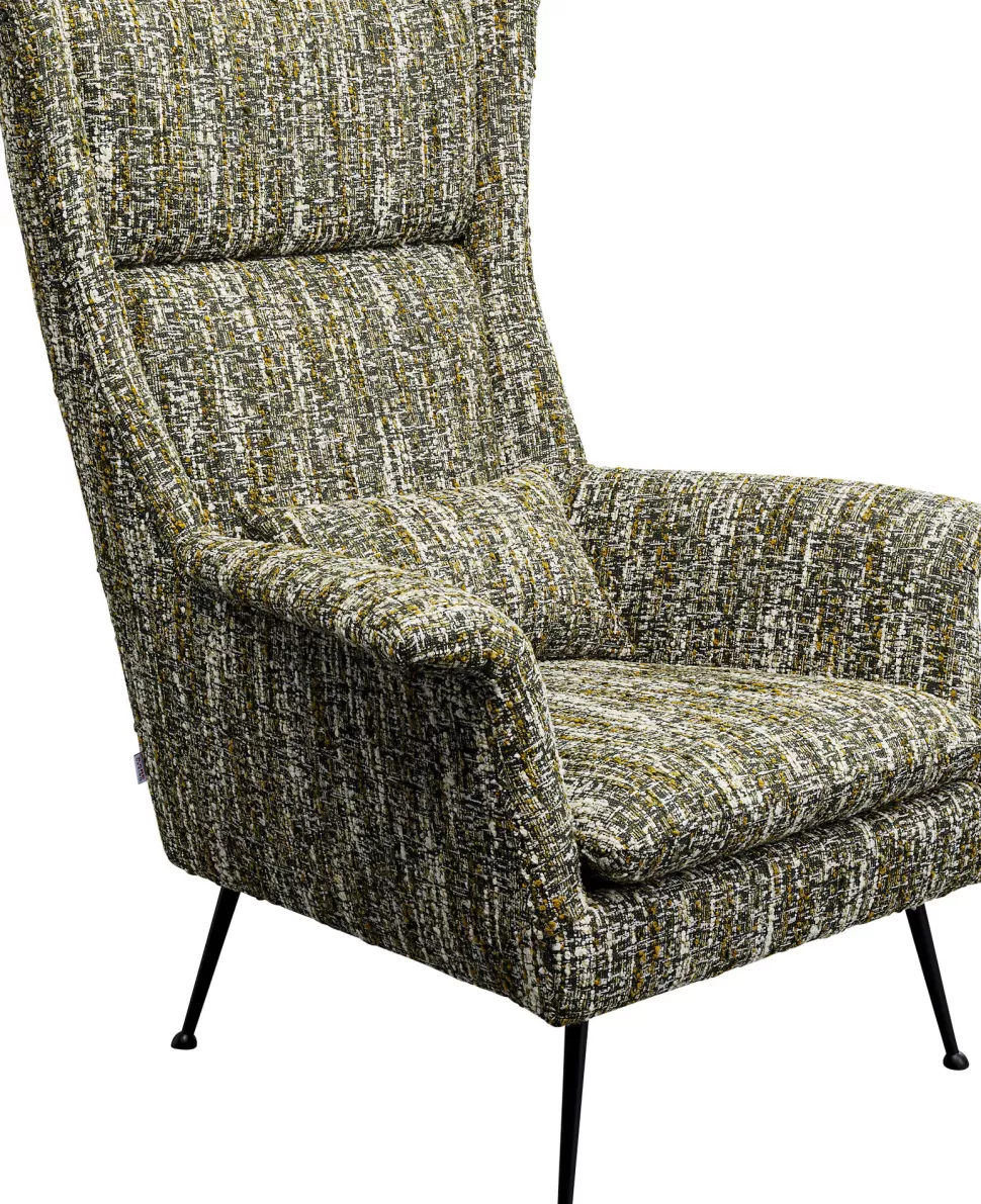 Fotele-KARE Design Fotel Wysoki Tkanina Melanżowa Zielona Nogi Czarne Ze Stali 115 Cm