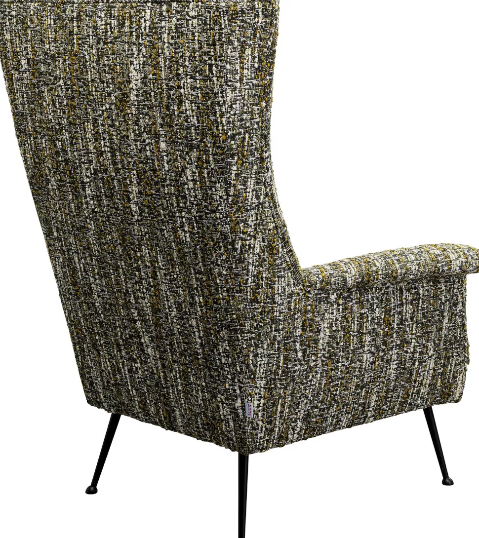 Fotele-KARE Design Fotel Wysoki Tkanina Melanżowa Zielona Nogi Czarne Ze Stali 115 Cm