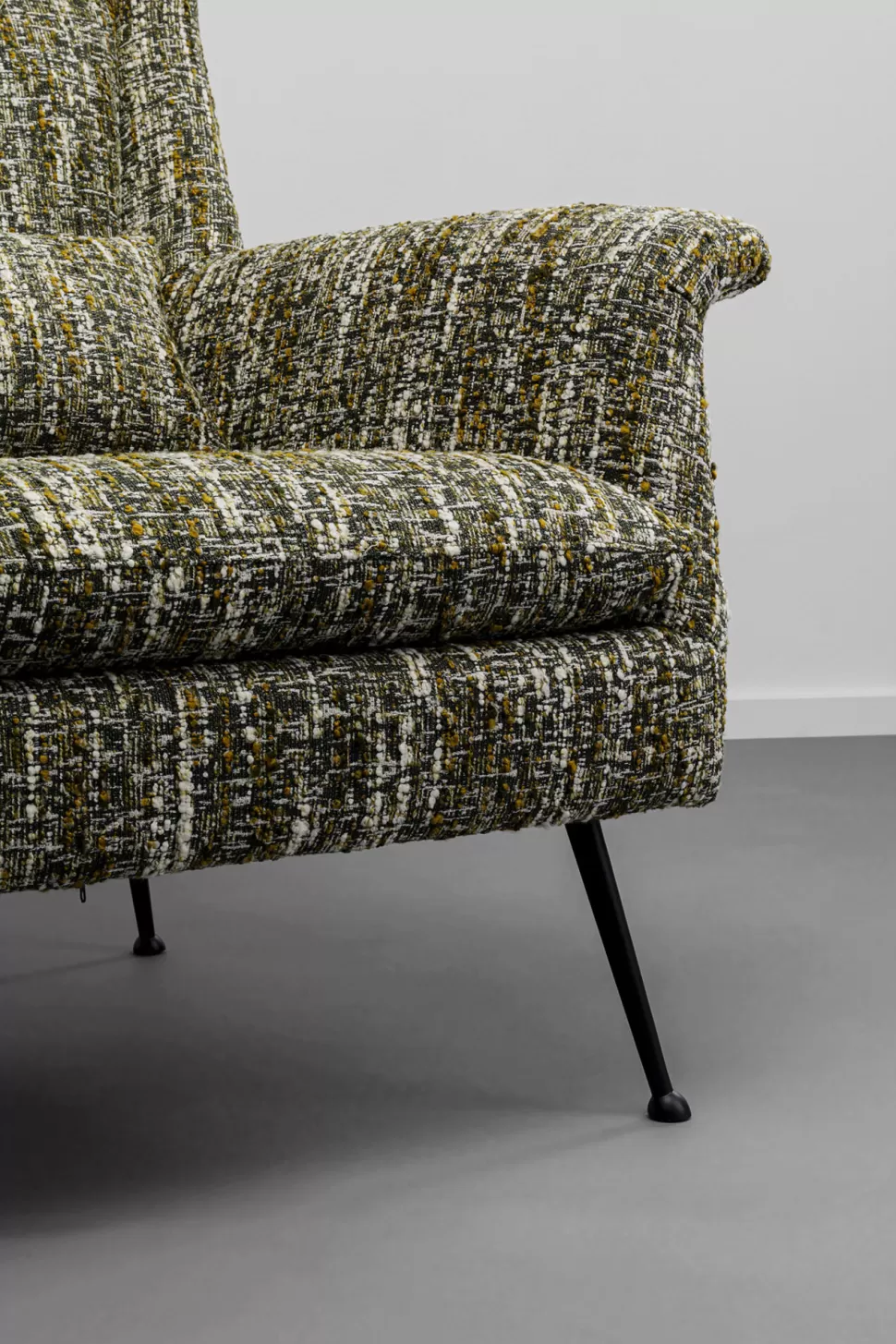 Fotele-KARE Design Fotel Wysoki Tkanina Melanżowa Zielona Nogi Czarne Ze Stali 115 Cm