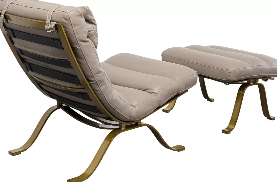 Fotele-KARE Design Fotel Z Podnóżkiem Skóra Semianilinowa Nogi Stalowe 73x90 Cm