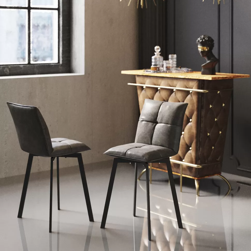 Hokery-KARE Design Hoker Z Obrotowym Siedziskiem Pikowany Brązowy Nogi Stal 69 Cm