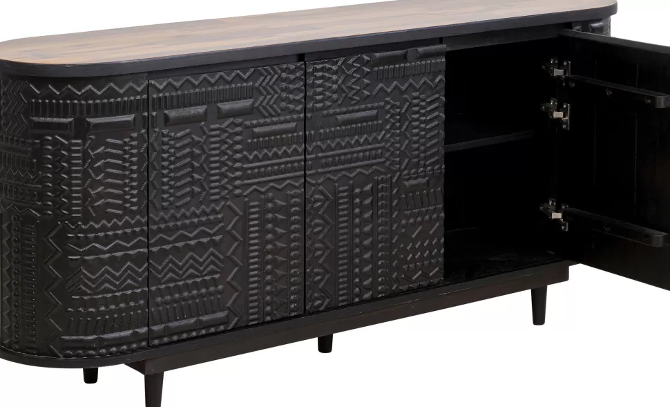 Komody-KARE Design Komoda 3-drzwiowa Boho Drewno Mango Czarne Blat Naturalny 160x75 Cm
