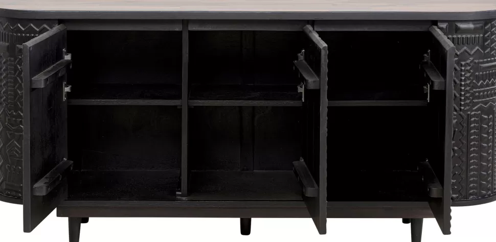 Komody-KARE Design Komoda 3-drzwiowa Boho Drewno Mango Czarne Blat Naturalny 160x75 Cm