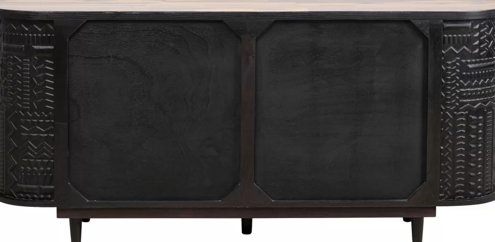 Komody-KARE Design Komoda 3-drzwiowa Boho Drewno Mango Czarne Blat Naturalny 160x75 Cm