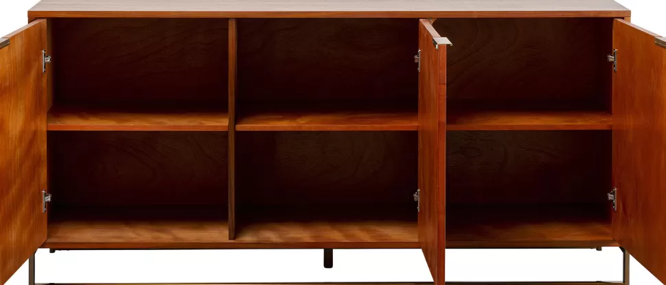 Komody-KARE Design Komoda 3-drzwiowa Fornir Orzechowy Nogi Złote Stalowe 160x78 Cm Front Efekt 3D