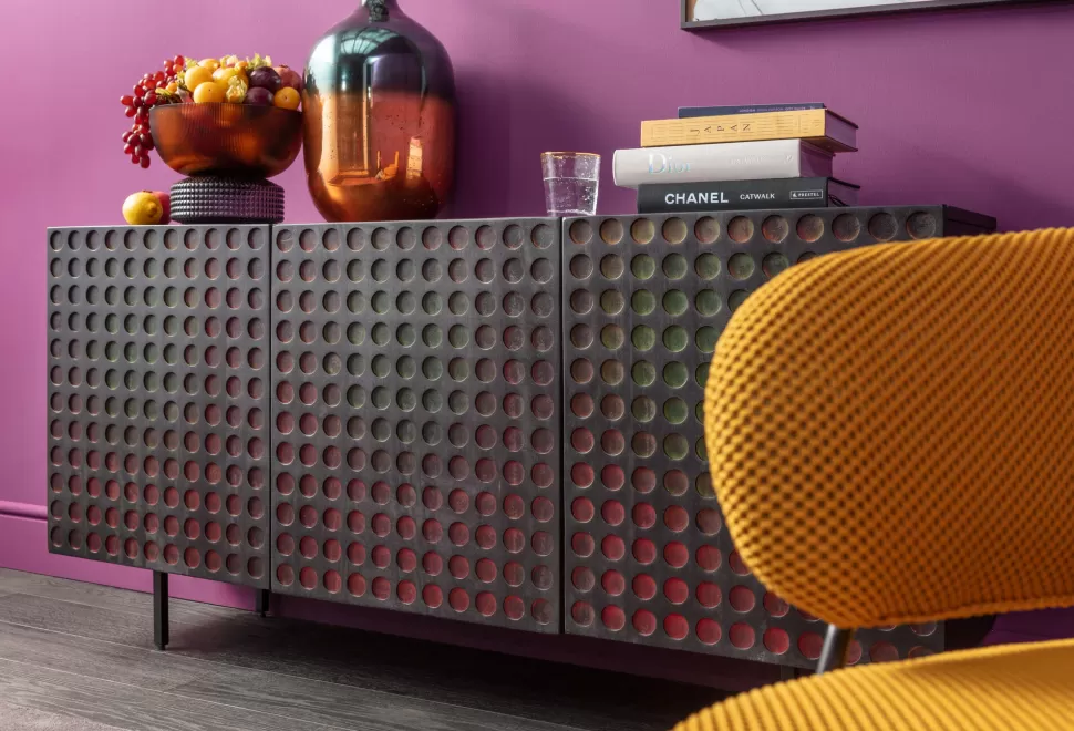 Komody-KARE Design Komoda 3-drzwiowa Fornirowana Czarna Front Kolorowy 160x75 Cm