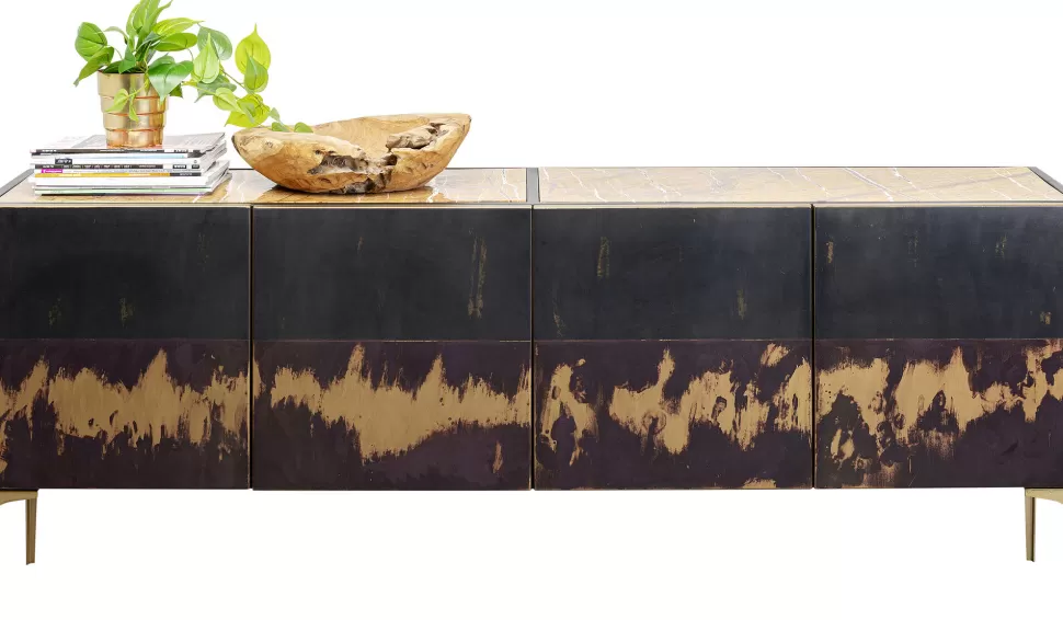 Komody-KARE Design Komoda 4-drzwiowa Loft Stal I Marmur 183x75 Cm
